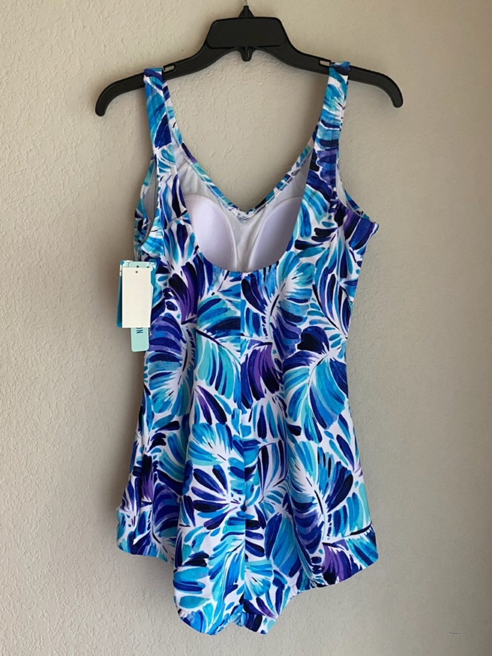Blue Floral V-Neck One-Piece Swimsuit - Picture 2 of 5